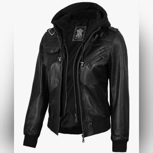 🛍 NWT Decrum Detachable Hooded Real Lambskin Leather Bomber Jacket Size XLP